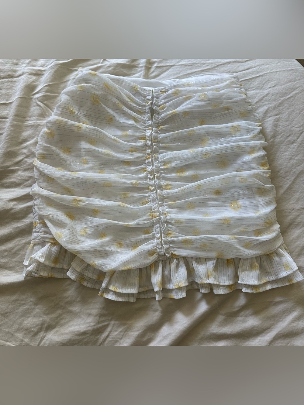 White Ruffled Skirt with Yellow Floral Print